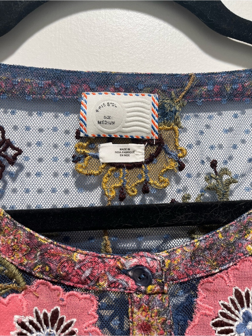 Anthropologie Boho Floral Peasant Top in Pink and Navy - Picture 5 of 7